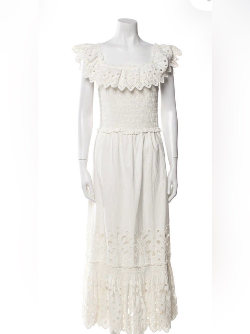 Sea New York White Eyelet Maxi Dress with Ruffle Collar